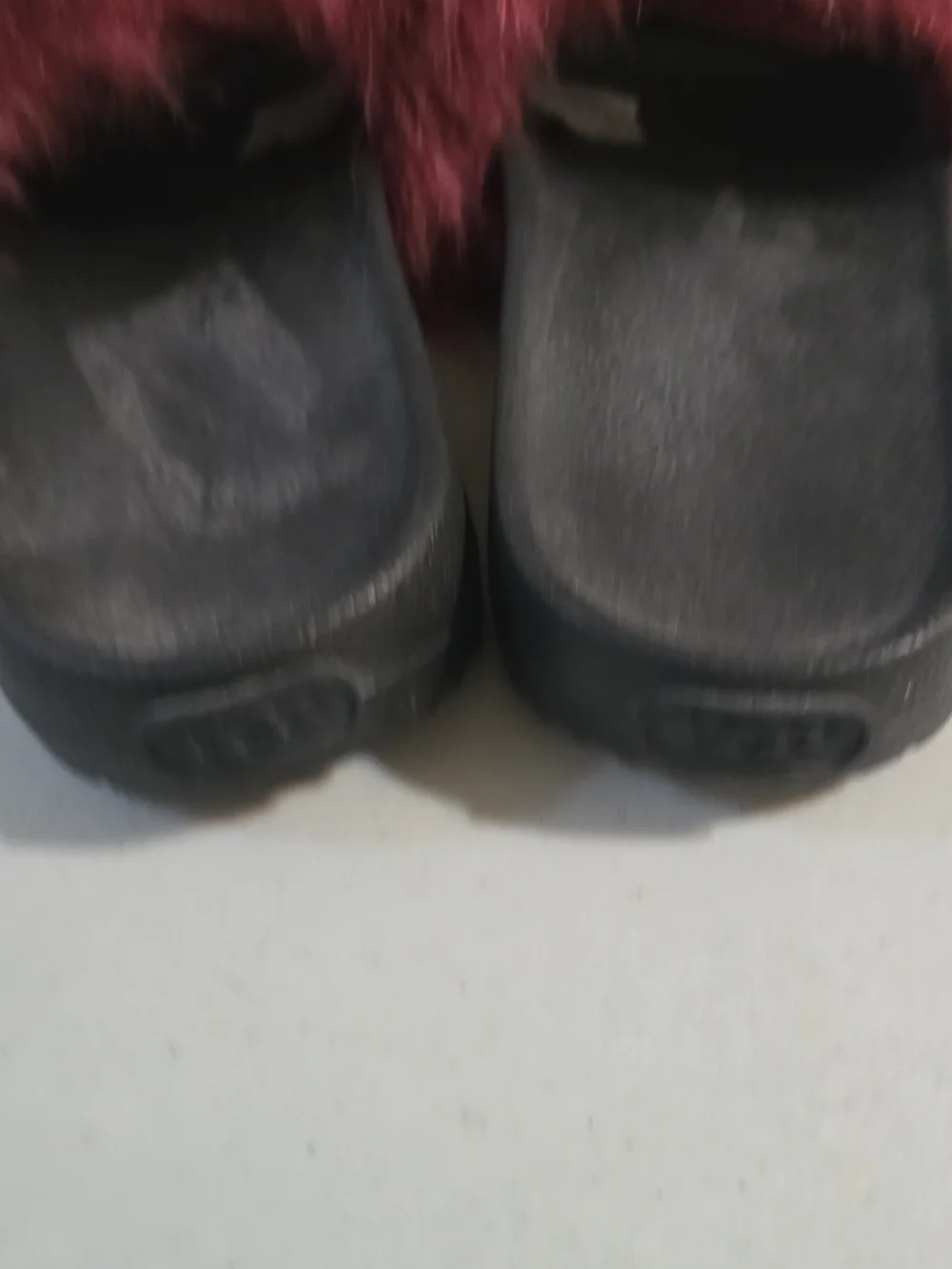 UGG Women's Black Slide Sandals with Burgundy Faux Fur Strap